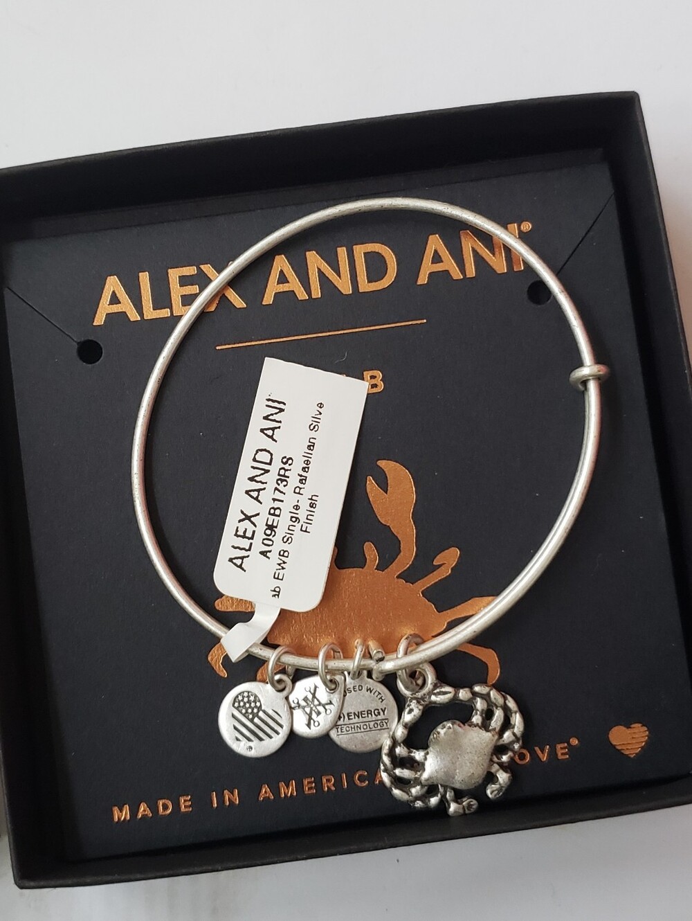Alex and Ani Womens Crab Charm Bangle Bracelet Rafaelian Silver